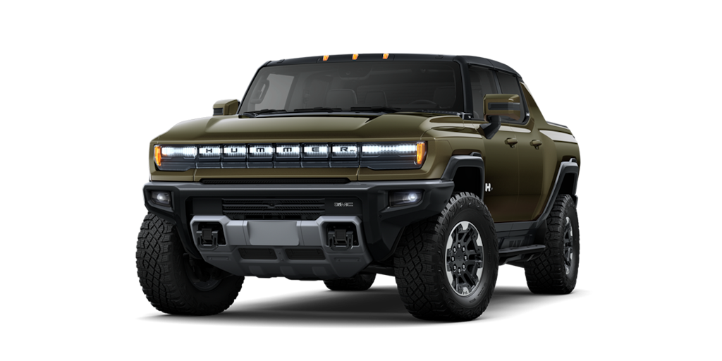 Pickup de lujo GMC hummer EV en color deep aurora metallic